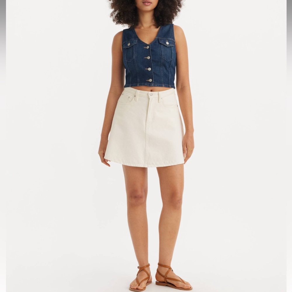 NWT Levi's Premium High-Rise High Waist A-Line Flounce Mini Denim Skirt White 25 - Picture 5 of 15